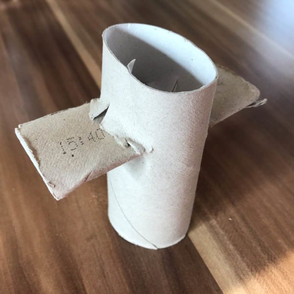 Toilettenpapierrollen ineinander stecken
